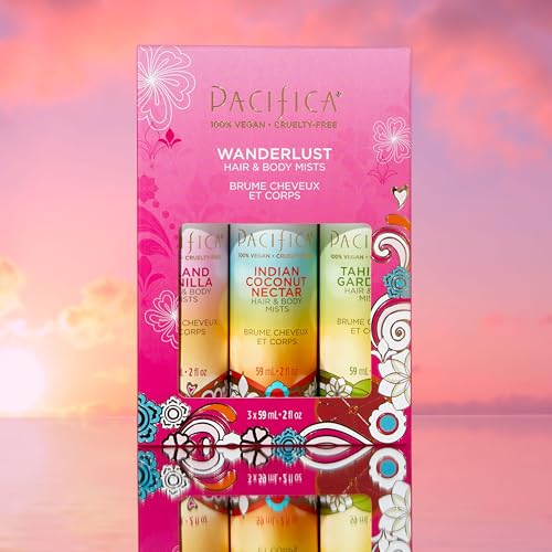 PACIFICA BEAUTY MINI FRAGRANCE SAMPLER, 3 ISLAND VANILLA SCENTS – HAIR PERFUME & BODY SPRAY GIFT SET, VEGAN & CRUELTY FREE
