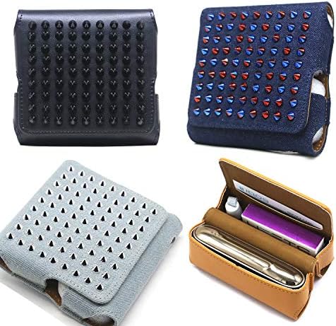 Kingkraey Case Cover for iqos3.0 Rivet Flip Jeans&Leather Wallet Card Holder (Jeans Dark Blue)