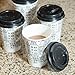 Coffee Paper Cups & Lids Set: 12 Ounce Disposable Mugs: Heavy Duty Decorative Printed Hot Drink Travel Cup & Kitchen Office Supplies: Insulated Double Walled Throw Away with Black Lids: Bulk 50 Count