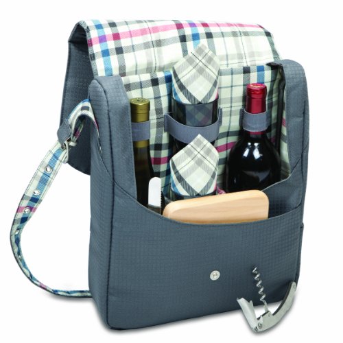 Picnic Time Carnaby Street Britannia Dual-Bottle Insulated Wine Tote with Wine Service for Two