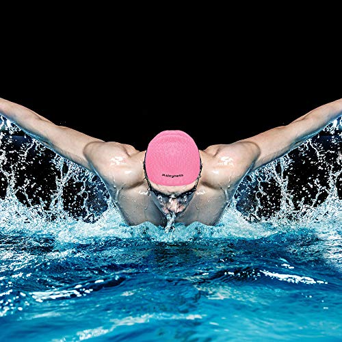 Msicyness Swim Cap for Long/Curly Hair 100% Silicone Swimming Hat for Adult Swimming Pool Laps Latex Rubber Reduce Water Intake Men Women UV Guys Girl Bathing Cap