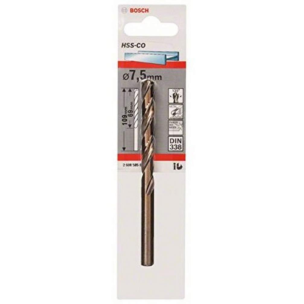Bosch Professional 2608585859 HSS-Co Metal Drill Bit (stainless steel, 7.5 x 69 x 109 mm, accessory drill driver) , Gold