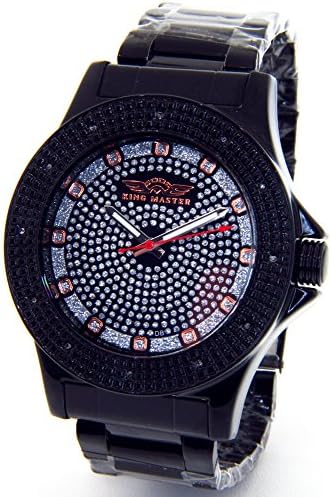 King MasterMens Super Techno Genuine Real Diamond Watch Black Case Metal Band #KM-686