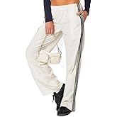 Adoeren Women Side Striped Sweatpants Parachute Elastic Waist Baggy Track Pants Y2k Wide Leg Going Out Jogger Pants