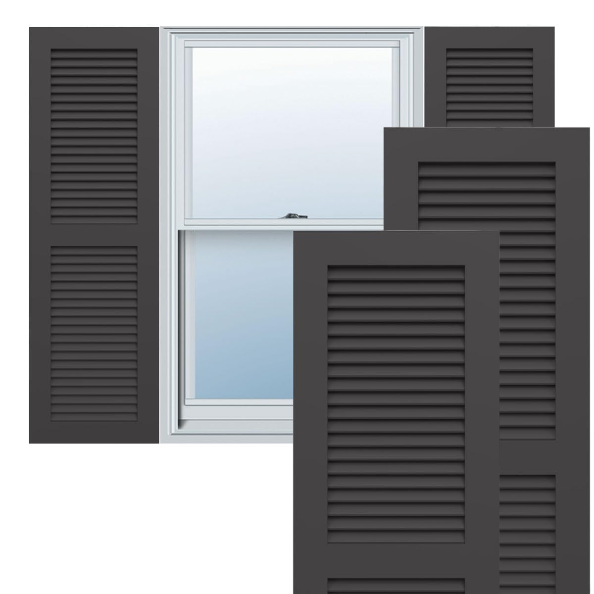 Ekena Millwork TFP101LVF18X042SM True Fit PVC, (Per Pair-Hardware Not Included) Two Equal Louver Shutters, 18-in. W x 42-in. H, Shadow Mountain