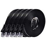 Cat 6 Ethernet Cable 10 ft (5 Pack) (at a Cat5e Price but Higher Bandwidth) Flat Internet Network Cables - Cat6 Ethernet Patch Cable Short - Black Computer Cable with Snagless RJ45 Connectors