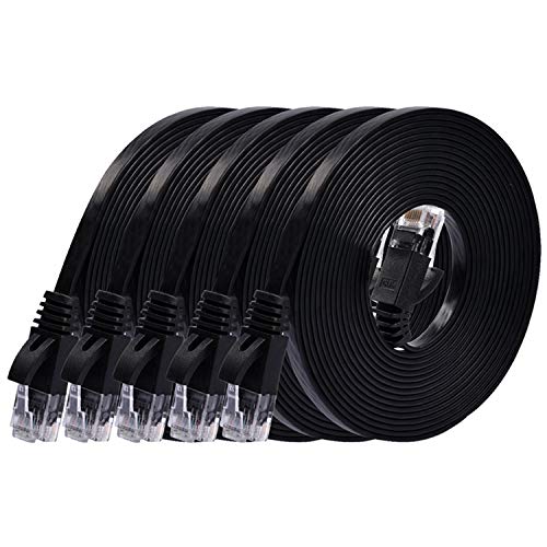 Cat 6 Ethernet Cable 10 ft (5 Pack) (at a Cat5e Price but Higher Bandwidth) Flat Internet Network Cables - Cat6 Ethernet Patch Cable Short - Black Computer Cable with Snagless RJ45 Connectors
