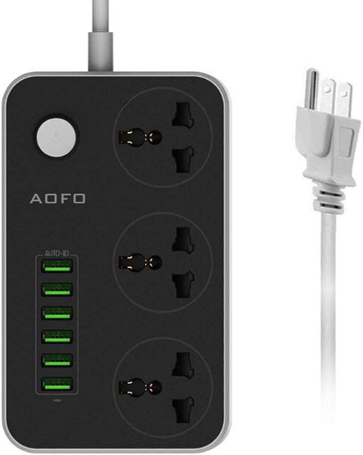 Power Strip with USB Ports 3 Outlets Surge Protector 6 Quick USB (5V 3.4A 17W) Universal Socket Charging Station 6.5ft Power Cord Circuit Breaker Child Safe Door(Black)
