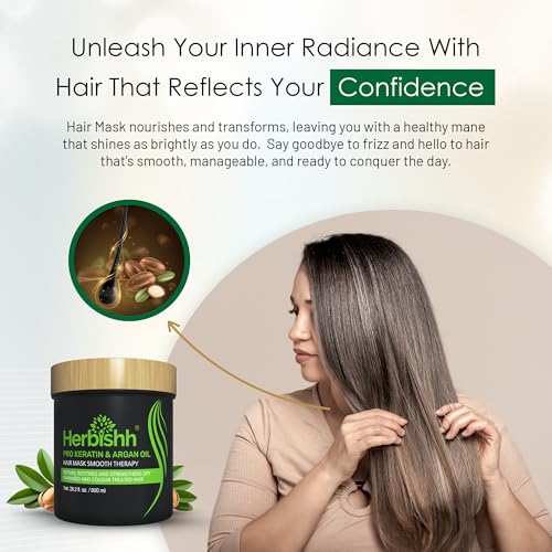 Herbishh Argan Hair Mask (800 ml), Deep Conditioning Hair Mask for Dry & Frizzy Hair | Keratin Hair Mask Sulfate Free, Hydrating Argan Oil Hair Mask for Damaged Hair