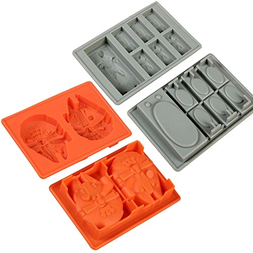 Set of 8 Star Wars Silicone Ice Trays/Chocolate Molds: Stormtrooper, Darth Vader, X-Wing Fighter, Millennium Falcon, R2-D2, Han Solo, Boba Fett, and Death Star