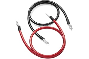 QKUDNGHY 6AWG 12 Inch Power Battery Cables Wire with 3/8" Lugs Terminals,Pure Copper Battery Inverter Cables for Marine Solar ATV Lawn Mower RV Car Motorcycle (1 Black & 1 Red)