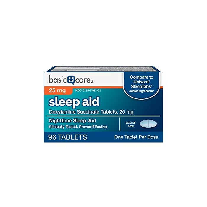 Amazon Basic Care Sleep Aid Tablets, Doxylamine Succinate Tablets, 25 mg, Nighttime Sleep Aid to Help You Fall Asleep…