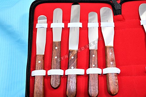 NEW PREMIUM Grade STAINLESS STEEL set of 9 Pieces Dental Mixing Spatula Plastic Alignate Mixing-wooden handle