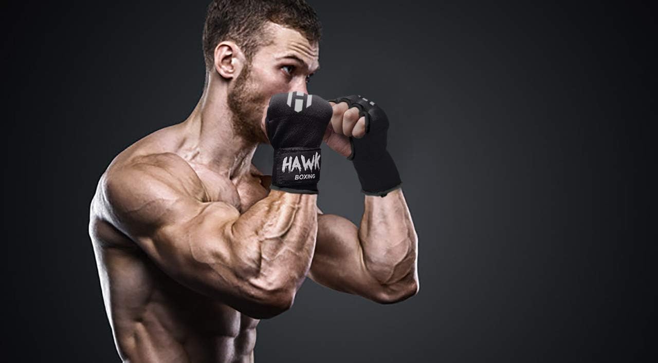 Hawk Padded Inner Gloves Training Gel Elastic Hand Wraps for Boxing Gloves Quick Wraps Men & Women Kickboxing Muay Thai MMA Bandages Fist Knuckle Wrist Wrap Protector Handwraps (Pair) : Sports & Outdoors