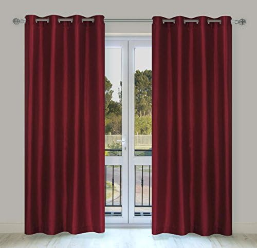 LJ Home Fashions Silkana Faux Silk Grommet Curtain Panels (Set of 2) 56x88-in, Burgundy Red