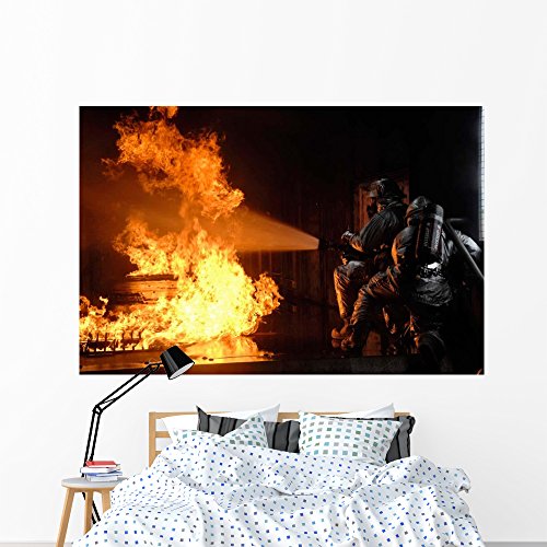 Firefighters Extinguish Simulated Battery Wall Mural by Wallmonkeys Peel and Stick Graphic (72 in W x 48 in H) WM265866