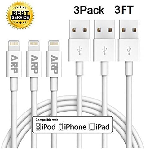 ARPSTAR iPhone Power Cord, Pure Copper Core for Fast Charging iPhone Charger Cord, Apple Lightning Cable for iPhone X/8/8 Plus/7/7 Plus/6S/6S Plus/5/5S/SE iPad iPod 1 Meter(3Pack/3Ft/White) by