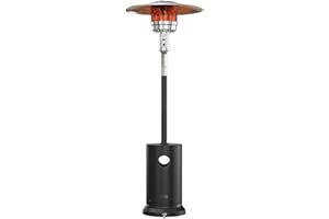 EAST OAK 55,000 BTU Propane Patio Heater with Round Table & Stainless Steel Burner, Outdoor Heater with Wheels, Ideal For Large Patios, Gardens, Outdoor Events, Commercial Use, Black