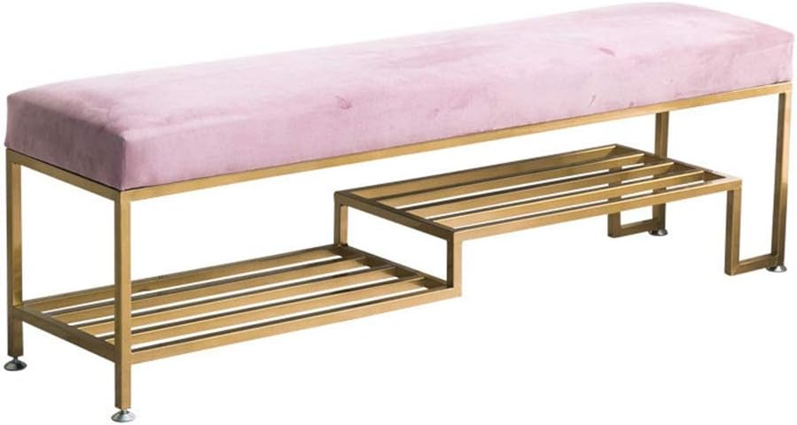 Luqifei Stools Metal Frame Easy Assembly Space Saving,Hallway Shoe Bench Padded Storage Bench With Gold Leg Shoe Rack Changing Shoes Stool for Home (Color : Pink, Size : 100x35x45cm)