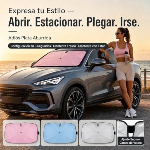 Zuquik Front Car Sun Shade 145 x 85 cm V-Opening for Cars and SUVs, Windshield Sunshade with Flexible Handle 360 Degrees, UV Block 3 Layers Odorless (Silver, L~L)
