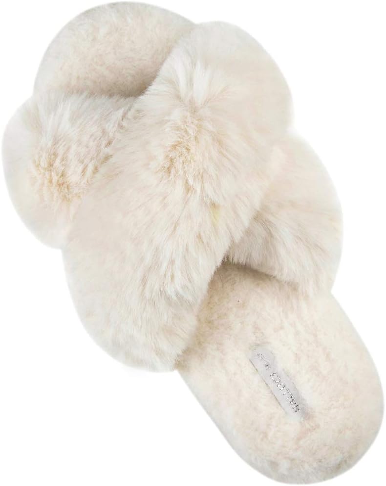Women's Cross Band Soft Plush Fleece House Indoor or Outdoor Slippers