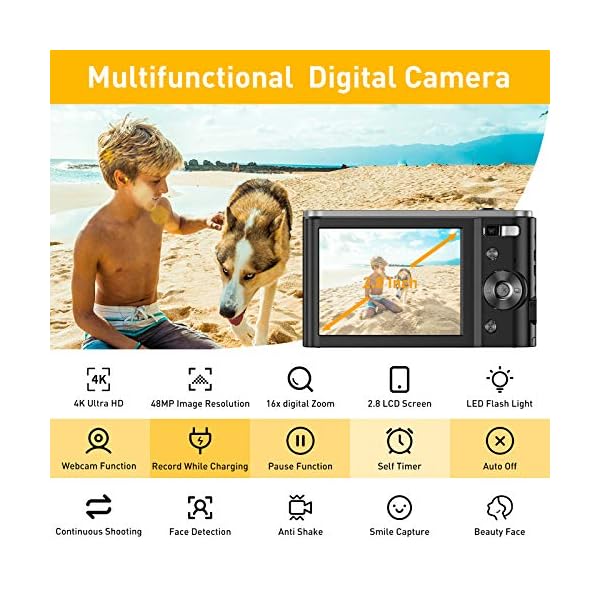 Ahlirmoy 4K Digitalkamera 48MP Kompaktkamera 16X Digital Zoom 2.8'' LCD Bildschirm Wiederaufladbare Mini-Taschenkamera… – Bild 7