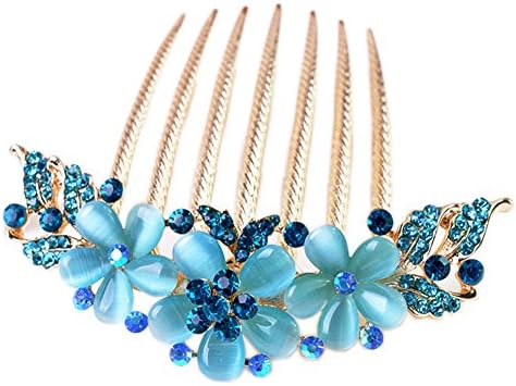 Vwhite Womens Girls Alloy Rhinestones Flower Hair Combs Pins Hair Accessories