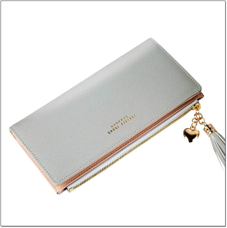 Wallets Purses for Women Girls Ladies Leather Cute Thin Travel Clutch Coin Card Holder (Grey) - Image 5