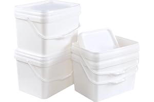 Lesbin 4-Pack 5 Gallon Plastic Rectangular Bucket Pail with Snap Lid, Square Food Bucket Pail Container with Handle, White