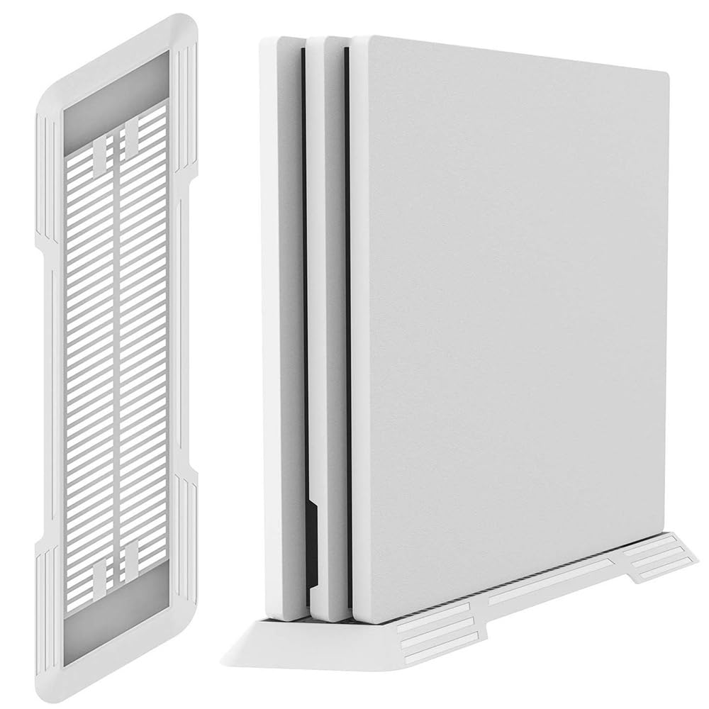 KlsyChry Vertical Stand for PS4 Pro Playstation 4 Pro Console with Built-in Cooling Vents and Non-slip Feet (White)