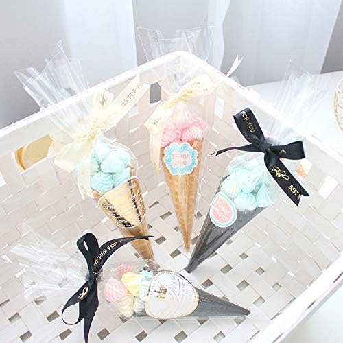 Sweet Cones Bags,100 pcs Transparent Plastic Cellophane Cone Bag with Gold Twist Ties - Image 5