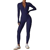 ECUPPER Women Long Sleeve Bodycon Jumpsuits Workout Zip Up Unitard One Piece Full Bodysuits Sexy Yoga Rompers Pants