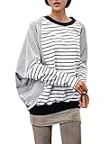 Allegra K Women Fall Winter Stripe Panel Batwing Top Loose T Shirts, Black/White, Small / US 6