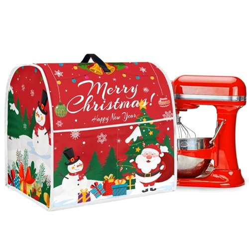 FBBP Christmas Stand Mixer Cover - Compatible with 6-8 Quart for Kitchen Appliance - Santa Claus and Snowman Dust Cover with Pockets for Accessories Xmas Home Kitchen Decor