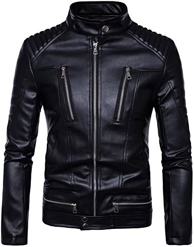 Mens Cool Spring Punk Slim Coat Leather Motorcycle Zip Jacket