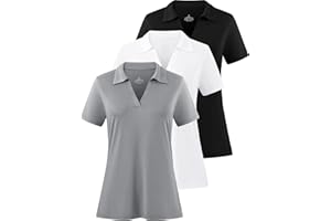 Femdouce Women's Polo Shirts V-Neck Short Sleeve Moisture Wicking Collared Shirts for Women Golf Polo Shirt for Work 1-3 Pack