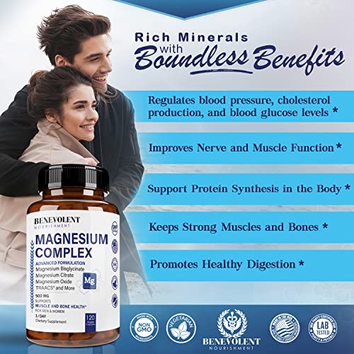 Magnesium Complex 500mg Magnesium Glycinate, Oxide, Taurate, Bisglycinate Chelate TRAACS