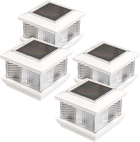 GreenLighting (4 Pack) Solar LED Post Cap Light for 5 x 5 PVC Posts w/Wood Post Adapter (White)