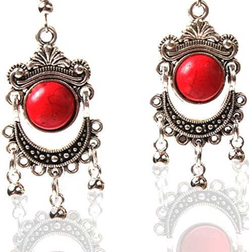 Women Dangle Earrings Red Fashion Silver Plated Multi Color Stone Unique Big Earrings Long