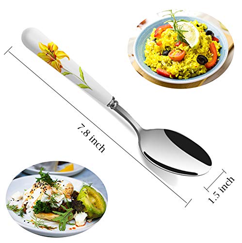 Dinner Spoons Set, Elegant Life 6-Piece Handle Ceramic Stainless Steel Cutlery Spoons Set, Great Soup Spoons, Use for Home, Kitchen, or Restaurant, 8.3 Inches