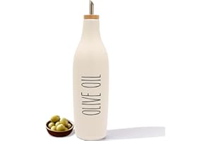 HOMCDALY Ceramic Olive Oil Dispenser Bottle, White Oil Dispenser Bottle for Kitchen, Large Capacity 16.9oz Oil and Vinegar Bottles Dispenser Set, Oil Container, Kitchen Olive Oil Cruet(W-O)