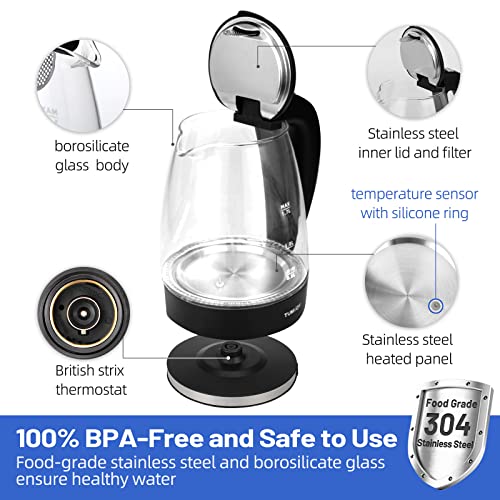 TUMIDY 1.7L Glass Electric Kettle Temperature Control Hot Water Boiler