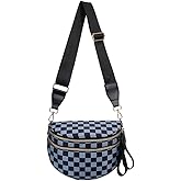 Lushandy Bum Bag Women's Checkered Crossbody Bag Nylon Cross Body Bags Plaid Mom Everyday Purse for Travel