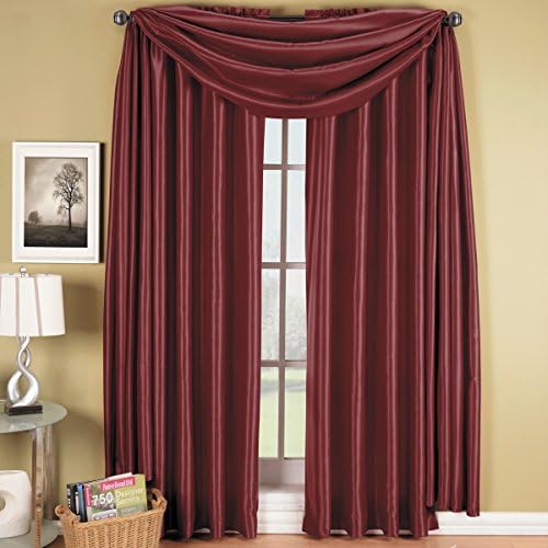 Exquisite Draperies Soho Rod Pocket Faux Silk Window Treatments, Contemporary Décor Panels &amp; Scarfs, Panels Available in 63, 84, 96 &amp; 108 Inches Length, Complete Modern Look With Matching Scarf, 42 Inches by 216 Inches Scarf, Burgundy