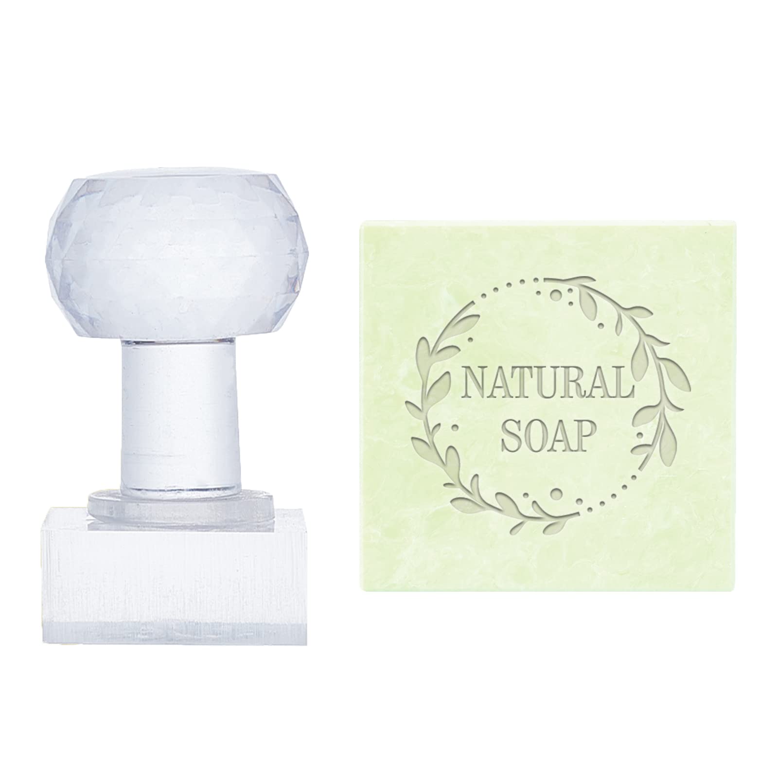 PandaHall Word Acrylic Stamp Soap Embossing Stamp Soap Stamp with Handle Round Soap Chapter Imprint Stamp for Handmade Soap Cookie Clay Pottery Stamp Biscuits Gummier Making