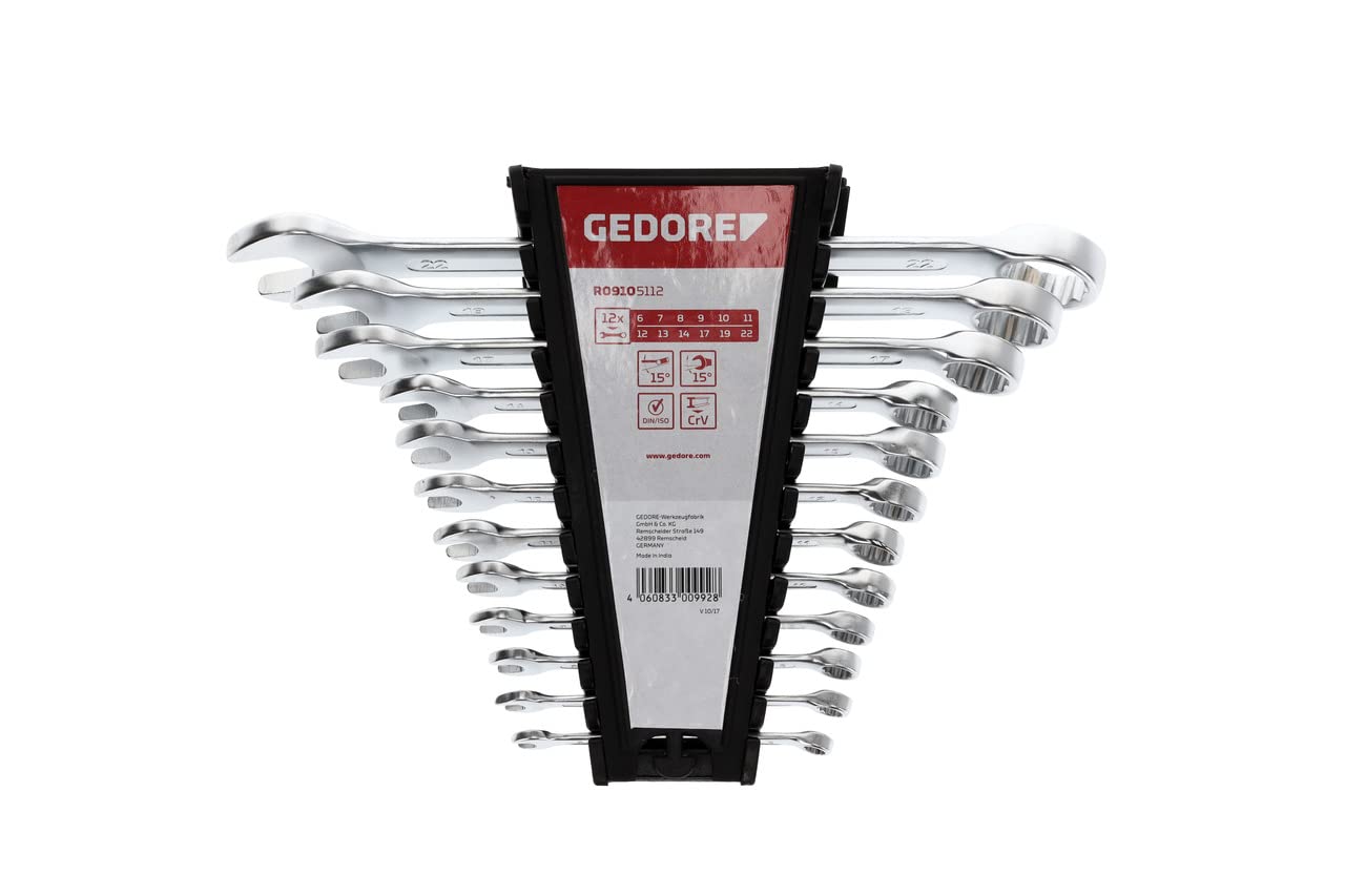 GEDORE Red Combination Spanner Set 12 Pieces SW 6-22 Chrome Vanadium Steel Silver