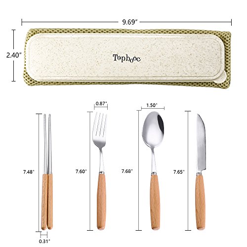 Portable Flatware Set, Travel Camping Cutlery Set, Knife Spoon Chopsticks Set, Portable Travel Silverware Dinnerware UtensilSet with a Waterproof Organizer box (1 set beachwood set)
