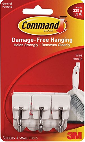 Command Small Plastic Wire Hook(White,3 hooks and 4 strips)