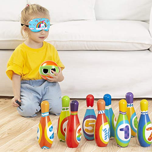 Toyssa Bowling Set Indoor Foam Bowling Game Early Educational Toys for Toddler Kids with 10 Pins 2 Balls and 1 Eye Mask - Thumbnail 4