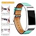 Mornex Replacement Leather Band Compatible with Fitbit Charge 2, Classic Genuine Leather Wristband for Men Women(Green-Silver Buckle)